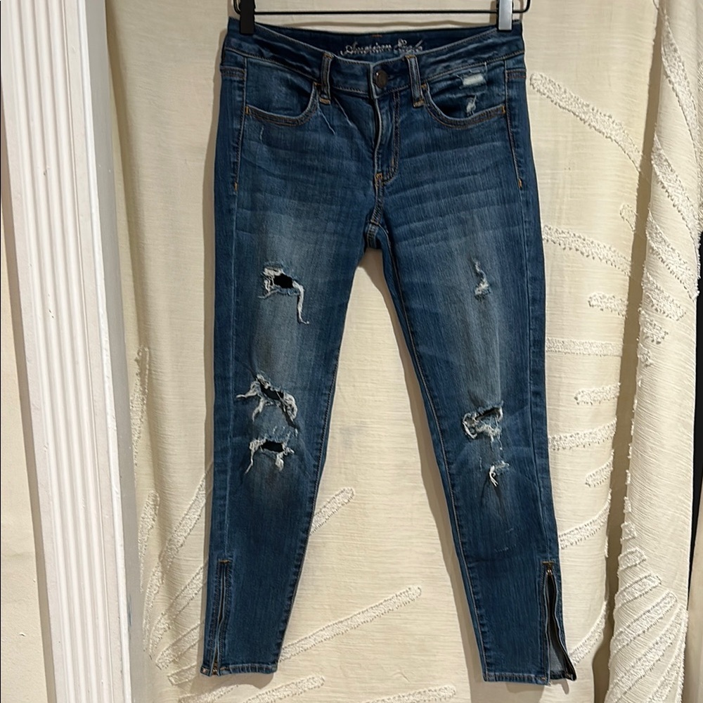 American Eagle Outfitters Stretch Jeggings Distressed Blue Jeans Size 6
